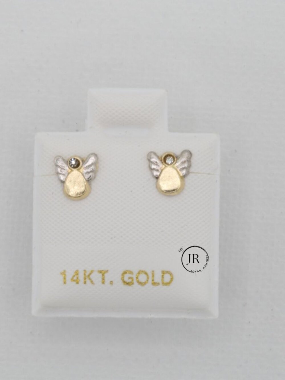 14K Gold Angel Stud Earrings • Two-Tone Guardian Angel Screw-Back Kids Earrings